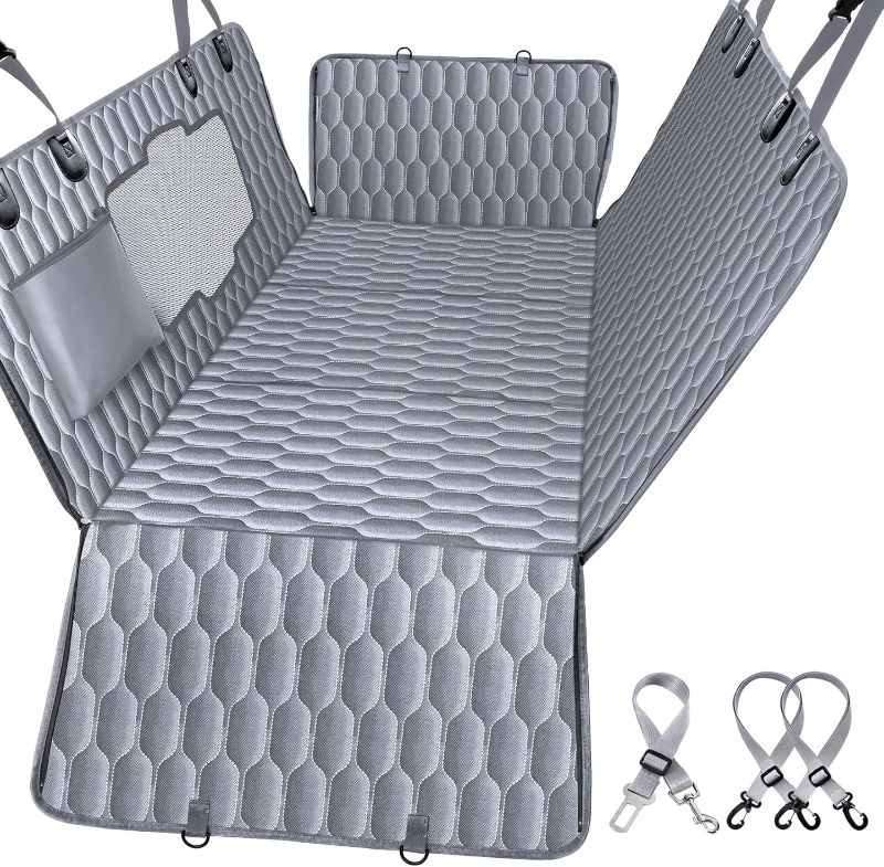 Photo 1 of Back Seat Extender for Dogs-Supports 400lb,Waterproof Dog Car Seat Cover Hard Bottom-Detachable,600D Heavy Duty Scratch Proof Nonslip Soft,Dog Hammock for Car,SUVs-Grey
