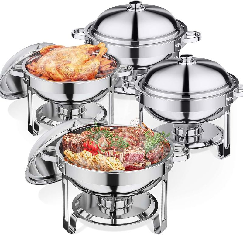 Photo 1 of 5.5QT Chafing Dishes for Buffet 4 Pack, Stainless Steel Chafing Dish Buffet Set, Buffet Servers and Warmers with Lid for Wedding Parties Outdoor BBQ Spring Summer Picnic

