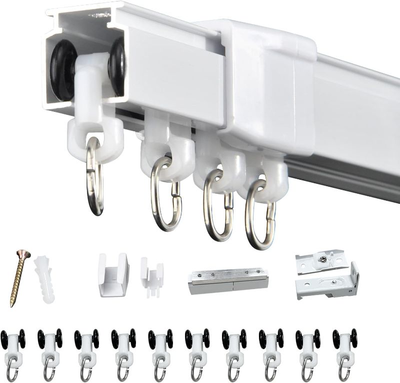 Photo 1 of 37-142in Telescopic Ceiling Curtain Track System for Curtains,Retractable Measurement Free Heavy Duty Curtain Rail Track Set as Room Divider,Adjustable Sliding Wall Mount Aluminum Curtain Track
