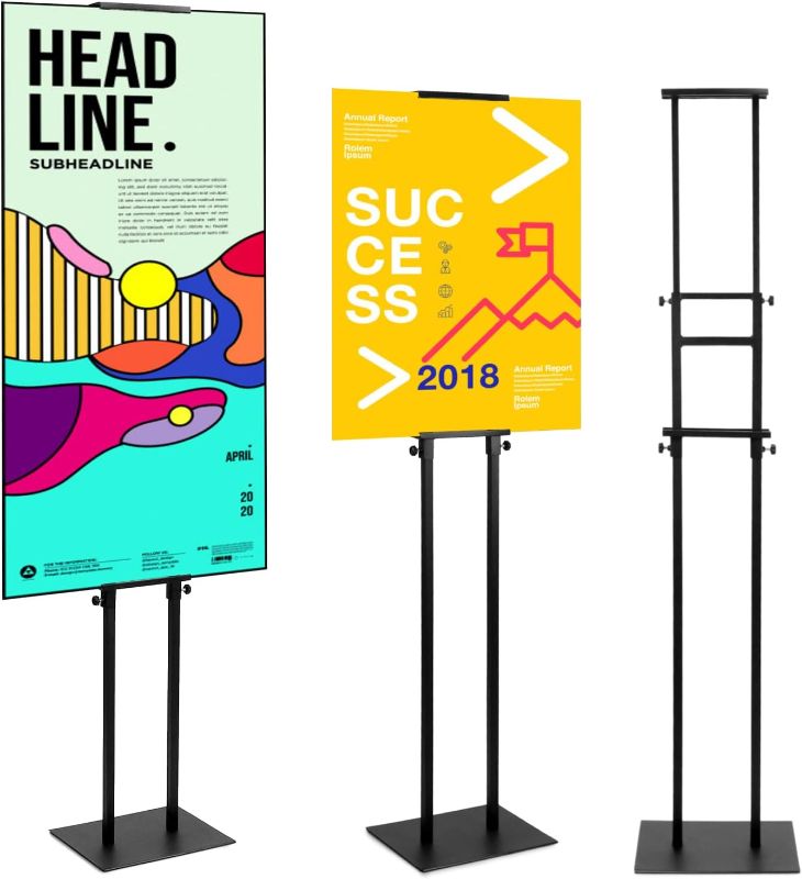 Photo 1 of QWORK Double-Sided Adjustable Poster Stand, 2-Pack Heavy-Duty Metal Pedestal Sign Holders, Height up to 75"
