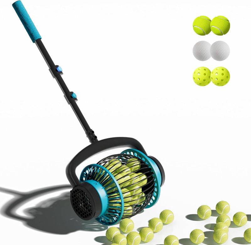 Photo 1 of Tennis Ball Collector Roller, No Bending Over Quick Rolling Picker. 2 Ways to get The Ball,Telescopic Tennis Ball Picker for 1.5"-3" Tennis/Golf/, Up to 20+ Tennis Balls
