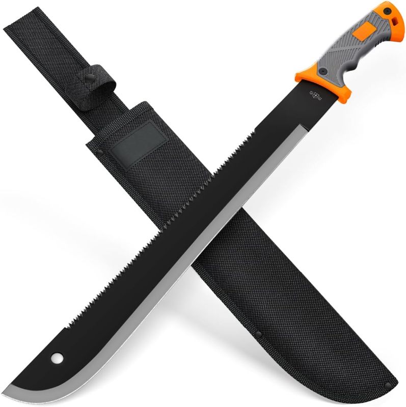 Photo 1 of Machete with Saw - 25” Heavy Duty Tool & Sheath - Ergonomic No-Slip Handle - Survival Knife with Serrated Blade - Machetes for Bushcraft Outdoor Hunting Garden Cutting Trees and Yard Work
