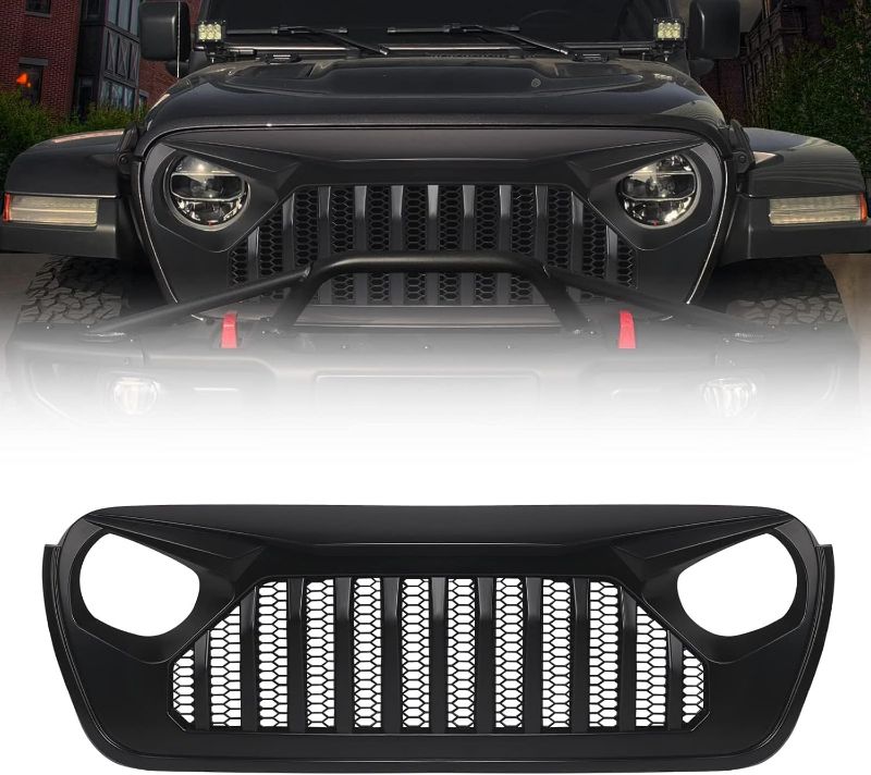 Photo 1 of Front Grill with Grille For Jeep Wrangler JL JLU 2018, 2019, 2020, 2021, 2022 & Gladiator JT (Matte Black Fury)
