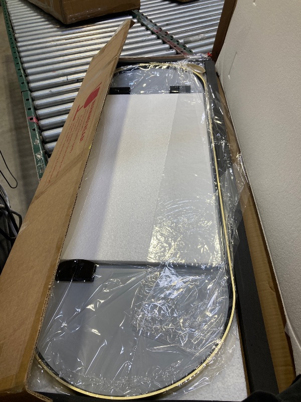 Photo 1 of 16"x48" Oval Full Length Mirror with Leather Strap Hanging Mirror with Aluminum Frame, Oval Gold Wall-Mounted Mirrors for Living Room Bedroom Entryway Décor, Gold