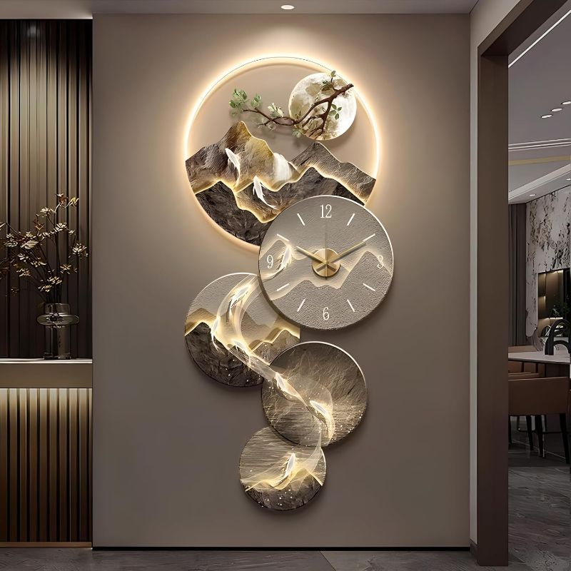 Photo 1 of 3D Wall Art Decor Clock, Large Wall Hanging Sculpture Painting with LED Light, Modern Home Decorative Wall Clock Art Decorations Lamp for Living Room Bedroom Entrance Office Decor
