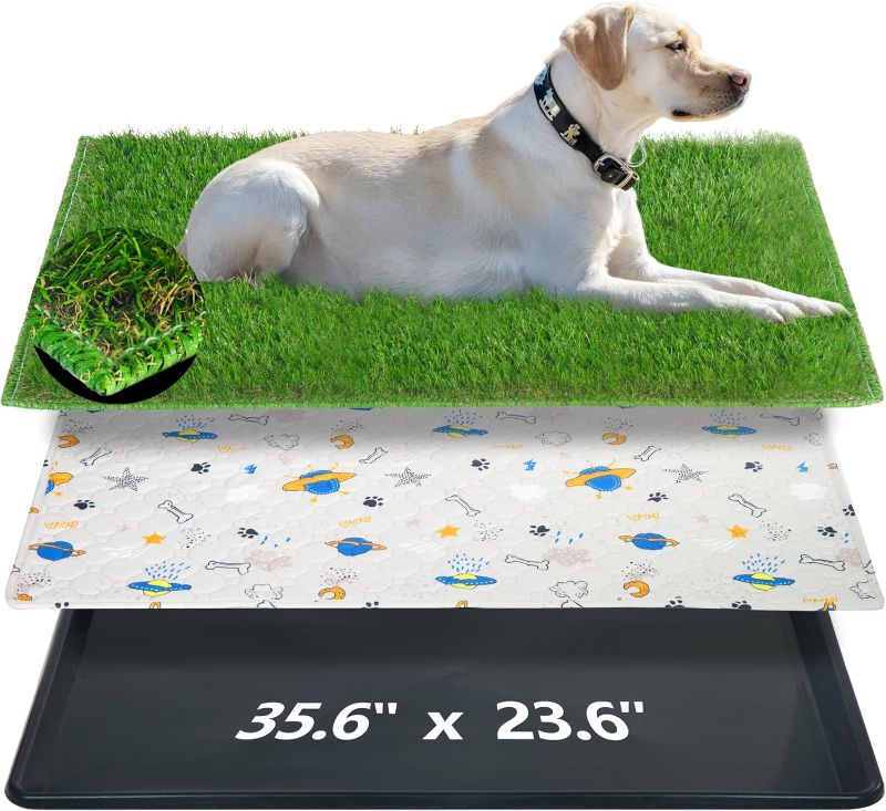 Photo 1 of Reusable Dog Loo System with Artificial Grass Turf&Pee Pads&Tray, for Puppy Potty Training is Portable&Easy to Clean,35x23in Large Dog Litter Box Toilet for Indoor/Outdoor use(35.6''x23.6'')
