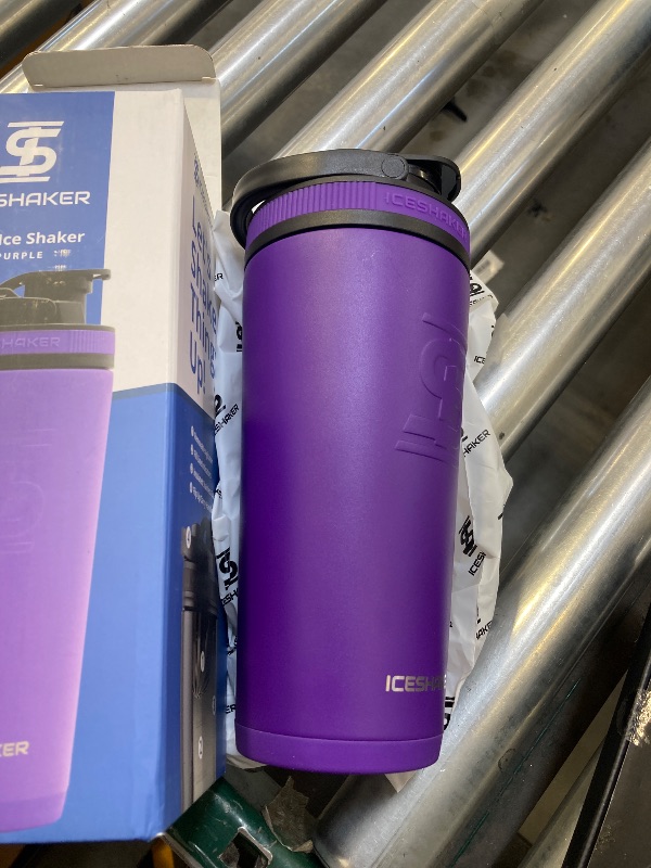 Photo 1 of Ice Shaker Insulated Stainless Steel Shaker Bottle | 26oz, Purple | Cold for 30+ Hours | Insulated Cup with Twist-on Agitator | Odor-Free Bottle for Protein Shakes, Water, Smoothies, Cocktails