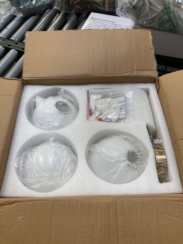 Photo 1 of Betkas 3-Lights Semi Flush Mount Ceiling Light Fixture Brushed Gold Light Fixture Straight Bar Modeling with Milk Glass Globe for Bedroom,Living Room, Dinning Room Foyer Hallway