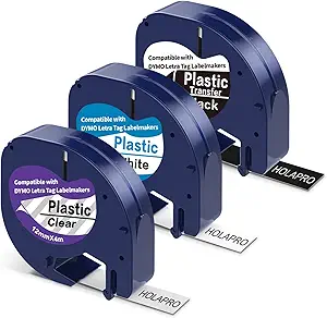 Photo 1 of 3 Pack Compatible with DYMO LetraTag Refills 12mm x 4m 1/2" x 13' LT Plastic Label Tape Replacement for DYMO LT-100H LT-100T LT-110T QX50 XR XM 2000, Black on White/Black on Clear/White on Black
