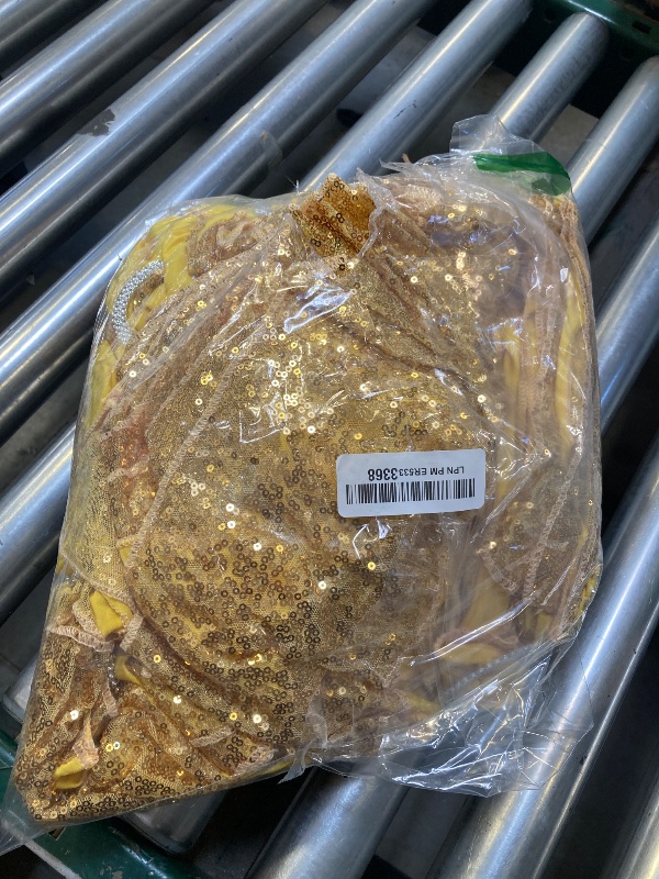 Photo 1 of 50 PCS Stretch Sequin Chair Sashes Chair Stretchy Spandex Bands for Wedding Reception Events Banquets Chairs Decoration (Gold)