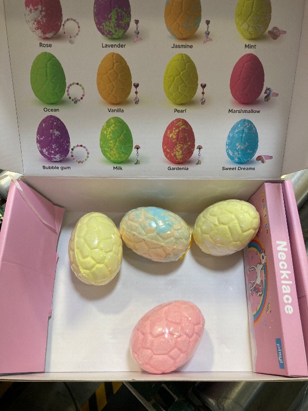 Photo 1 of Kids Bath Bombs for Girls with Toys Inside, 4 Pack Unicorn Bath Bombs with Surprise Jewelry for Kids, Princess Girls BathBombs with Mermaid Necklace 3 4 Year Old Girl Birthday Easter Gifts