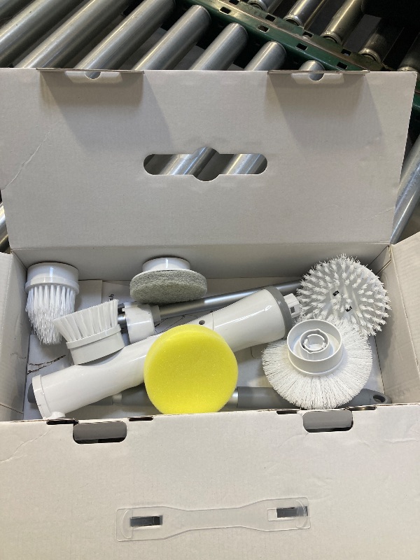 Photo 1 of NBONEBS Electric Spin Scrubber, Cordless Shower Scrubber Rotary Floor Brushes & Pad Drivers with 6 Brush Heads - 2H Dual Speed, IPX7 Waterproof Extension Handle for Bathroom Tile Car Cleaning (White)