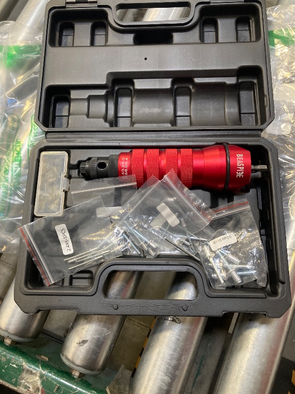Photo 1 of Beaspire Cordless Rivet Gun Adapter - Electric Rivet Drill Adapter Kit 2.4mm-6.4mm, Rivet Gun Kit with 6 Interchangeable Rivet Heads and 30 Blind Rivets, Easy processing for Pop Rivets