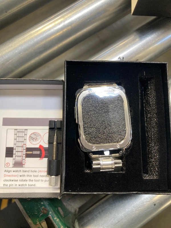 Photo 1 of MioHHR Stainless Steel Watch Band with Case Compatible with Apple Watch Series 11/10 46mm,Rugged Strap with Metal Protective Bumper Cover for iWatch Band Men(Silver)