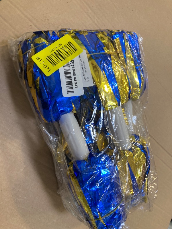 Photo 1 of 4Pcs Metallic Cheerleading Pom Poms, Creatiee 2 Pair Cheerleader Cheering Squad Pompoms for School Sports Dance Games Team Spirit Cheer (Blue-Gold)