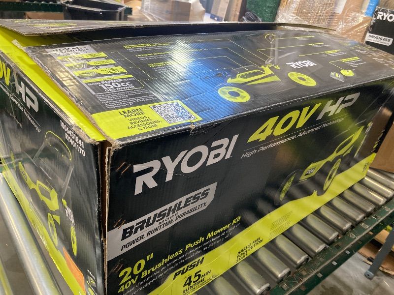 Photo 1 of RYOBI ONE 40V HP Brushless 20 in. Cordless Battery Walk Behind Push Mower with 6.0 Ah Battery and Charger, Gray, RY401170VNM