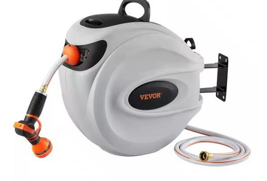Photo 1 of Retractable Hose Reel 1/2 in. Dia x 130 ft. Garden Water Hose Reel with 9-Pattern Nozzle, 180° Swivel Bracket
