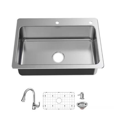 Photo 1 of Bratten 25 in. Drop-In Single Bowl 18 Gauge Stainless Steel Kitchen Sink with Pull-Down Faucet