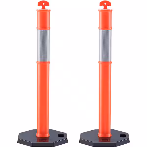 Photo 1 of Traffic Delineator Posts, 48 in. Traffic Safety Cones with Weighted Base,Reflective Strips,Delineator Posts Red (2-Pcs)
