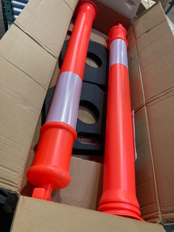 Photo 1 of Traffic Delineator Posts, 48 in. Traffic Safety Cones with Weighted Base,Reflective Strips,Delineator Posts Red (2-Pcs)
