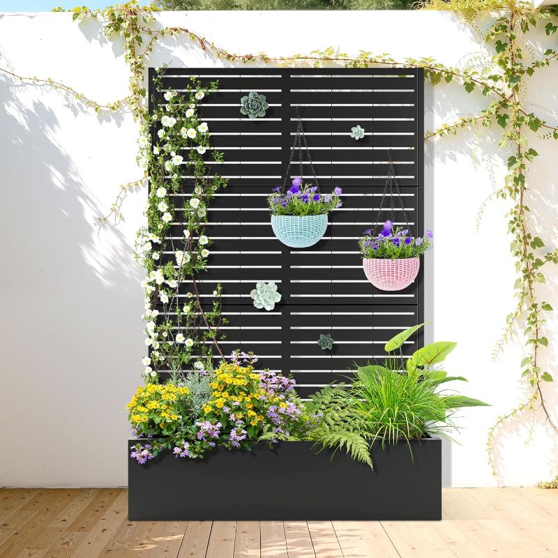 Photo 1 of PexFix 72 in. x 47 in. Outdoor Privacy Rectangle Screen Galvanized Steel Panel Divider in Black