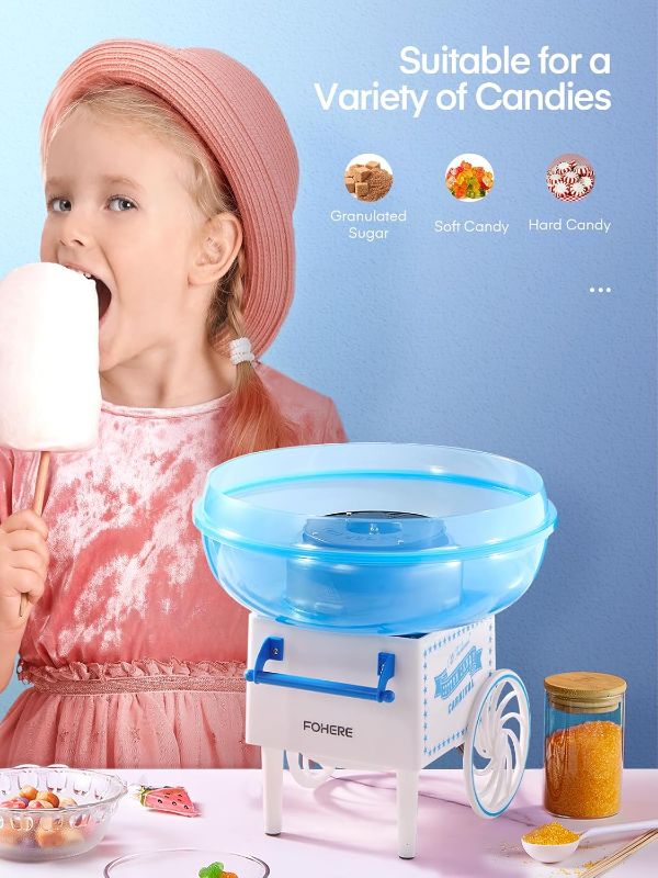 Photo 1 of FOHERE Cotton Candy Machine for Kids, Countertop Cotton Candy Maker Homemade Candy Sweets for Birthday Parties, Includes a Scoop and 10 Candy Cones,  