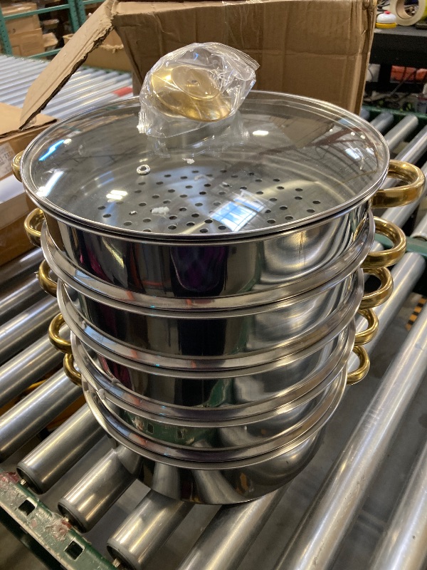 Photo 1 of Steamer Pot 11in/28cm, 5 Tier Steamer Pot for Cooking with 7L Stock Pot and Four-tier Steamer, Food-Grade Stainless Steel Food Steamer Cookware for Gas Electric Stove
