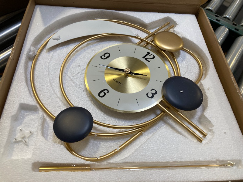 Photo 1 of 3D Round Wall Clock, Metal Digital Wall Clock Decorative Wall Clock with Swinging Gold Pendulum Easy Reading Modern Decorative Wall Clock for Living Room Decor
