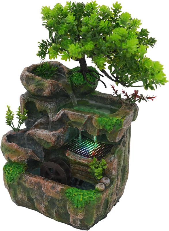 Photo 1 of Gdrasuya10 Indoor Water Fountains, Waterfountain Indoors Rockery Fountain Goldfish Waterfall Desktop LED Decorat Tabletop Rockery, Small Waterfall for Home Office Bedroom Relaxation US Plug
