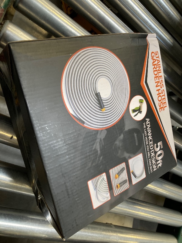 Photo 1 of Garden Hose 50 ft, Stainless Steel Water Hose with 10 Function Nozzle Flexible, Heavy Duty, Lightweight, No-Kink, Pet Proof, Puncture Proof Hose Metal for Yard, Outdoor