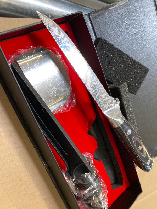 Photo 1 of MOSFiATA 8" Super Sharp Professional Chef's Knife with Finger Guard and Knife Sharpener, German High Carbon Stainless Steel EN1.4116 with Micarta Handle and Gift Box