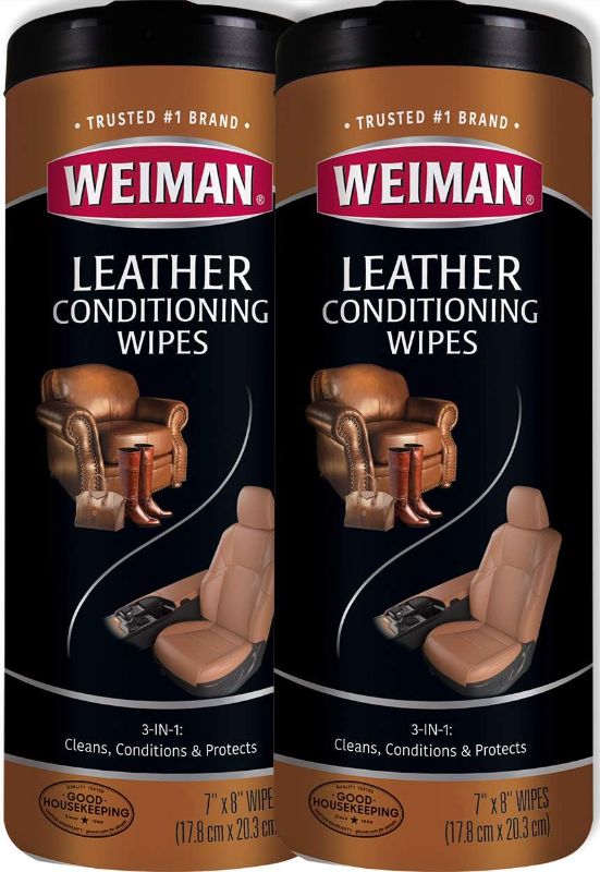 Photo 1 of Weiman Leather Cleaner Wipes - Clean Condition UV Protection Help Prevent Cracking or Fading of Furniture, Car Interior, Couch, and Shoes, 2 Pack 