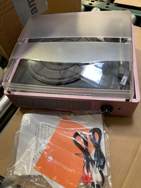 Photo 1 of Record Player with Speakers Belt-Driven Vintage Turntables 3 Speed 3 Size Wireless Bluetooth Playback AUX-in RCA Out Headphone LP Vinyl Players Auto Stop Purple Pink