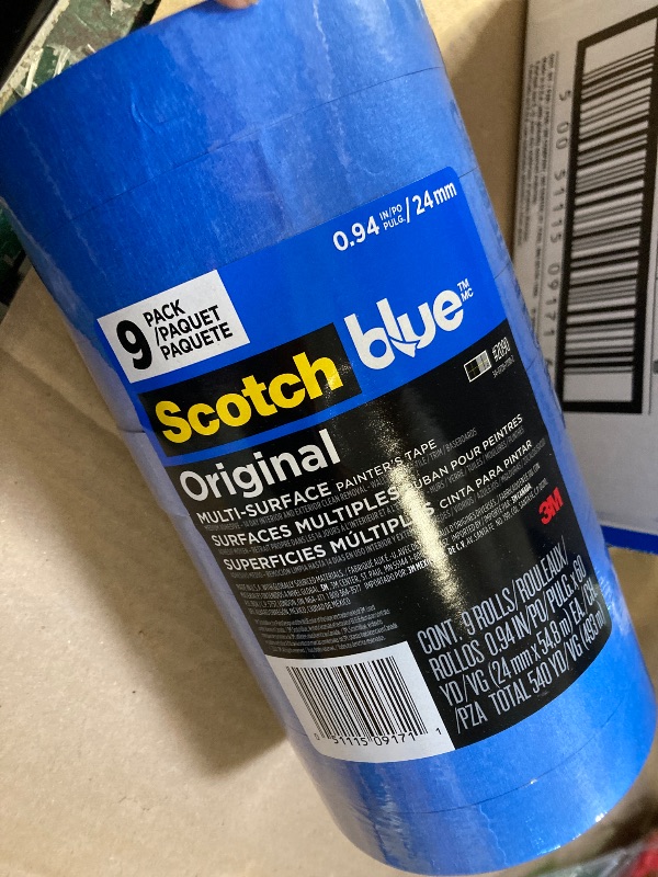 Photo 1 of ScotchBlue Original Multi-Surface Painters Tape, 1 Inch Wide (0.94 In. x 60 Yds), 9 Rolls, Blue Paint Tape Protects Surfaces and Removes Easily, Masking Tape for Indoor and Outdoor Use (2090-24AP9)