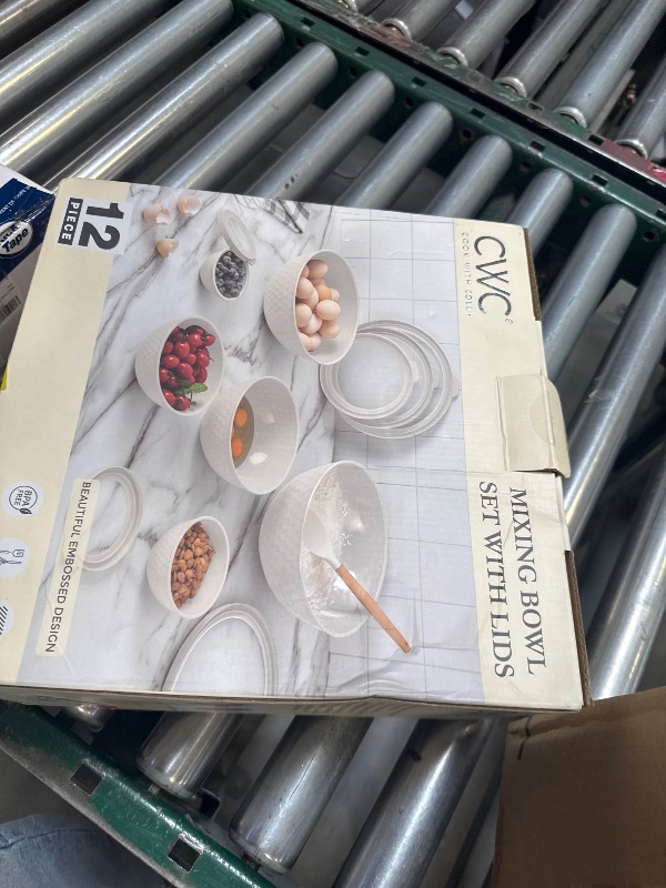 Photo 1 of COOK WITH COLOR Mixing Bowls with Lids - 12 Piece Plastic Nesting Bowls Set includes 6 Prep Bowls and 6 Lids, Non Slip Bottom and Embossed Design - Microwave Safe (Cream)