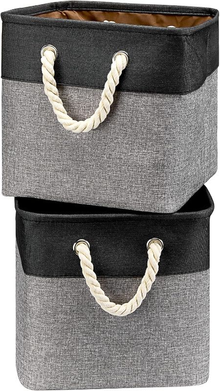 Photo 1 of HSDT Fabric Cube Storage Bins 13x13x12.5 Inch Light-Brown Cube Storage Boxes Collapsible Large Cloth Organizer Baskets with Cotton Rops Handles for Storage Cubbies or Closet Shelf ,QY-SC26-2