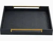 Photo 1 of 22 Inch Rectangle Black Ottoman Tray with Gold Metal Handles