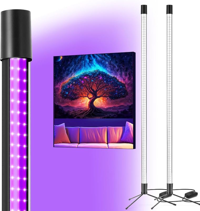 Photo 1 of 72W Black Light Bar - Upgraded 4ft Blacklight Bar 395nm to 405nm LED Black Lights Premium Floor Stand UV Light Bar with 6ft Cord, Plug, Switch for Glow Party, Halloween (2 Pack)