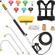 Photo 1 of 24FT Aluminum Telescoping Pressure Washer Wand with Power Washer Extension Wand, Gutter Cleaner Attachment, Brush Head, 7 Spray Nozzle Tips, 3 Hose Inlet Adapters and Support Harness1