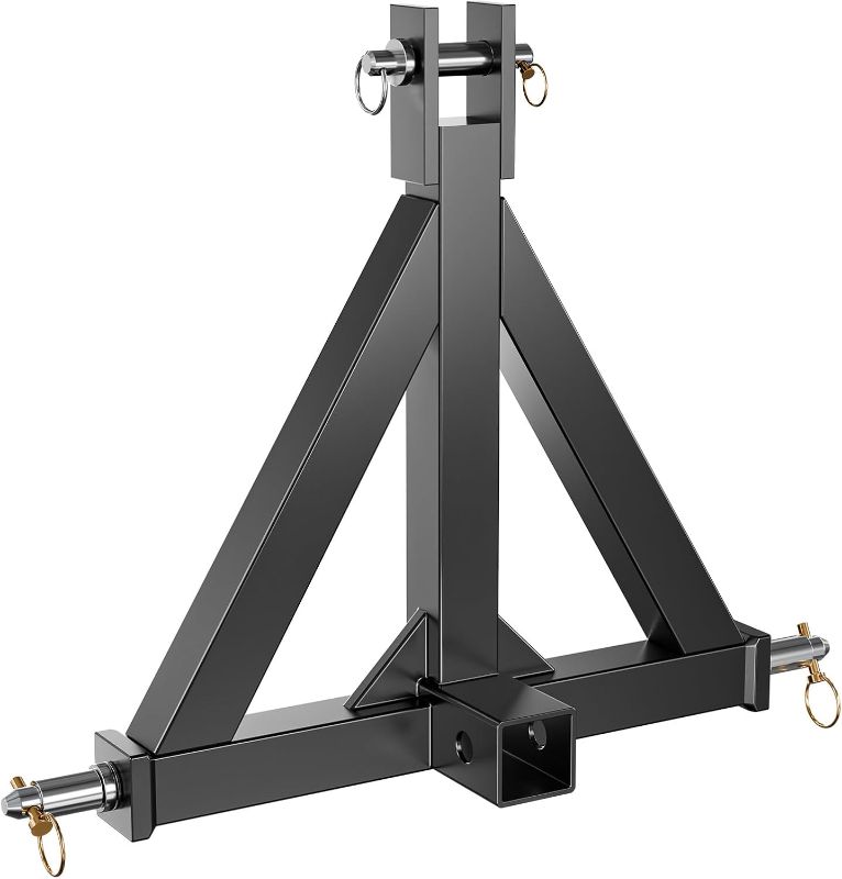 Photo 1 of 3 Point Trailer Hitch with 2" Receiver for Category 1, 3 Pt Tractor, Heavy Duty Quick Hitch Drawbar Adapter for John Deere, Kubota, Kioti, Yanmar, Cat, NorTrac, BX, LM25H, WLM Tractor, Black