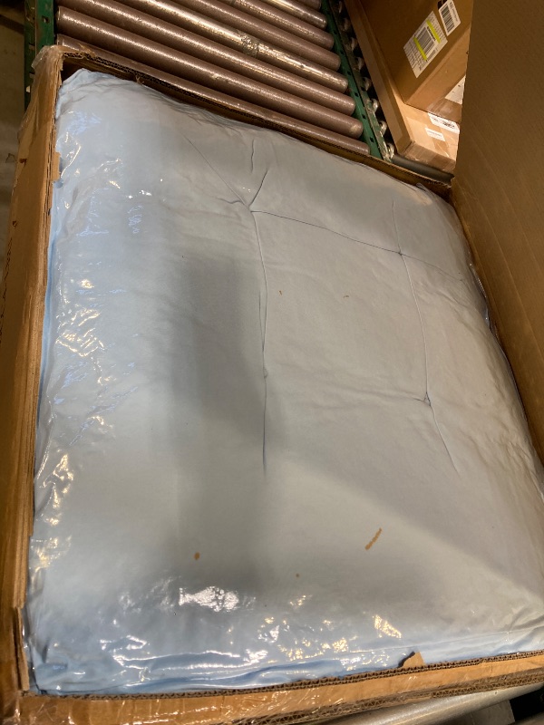 Photo 1 of 22 in. x 47 in. Seat/Back Outdoor Chair Cushion, Outdoor High Back Dining Chair Cushion in Light Blue