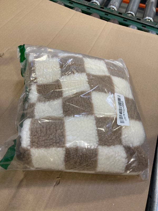 Photo 1 of AmHoo Pack of 2 Decorative Throw Pillow Covers Checkerboard Luxury Super Soft Faux Fur Wool Set Case Cushion for Couch Sofa Bedroom 18 x 18-Inch Camel