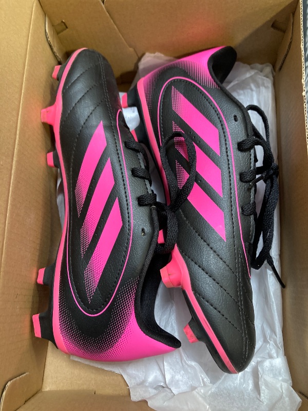 Photo 1 of adidas Unisex-Kids Goletto IX Firm Ground/Multi Ground Soccer, Black/Lucid Pink/Black, 3.5