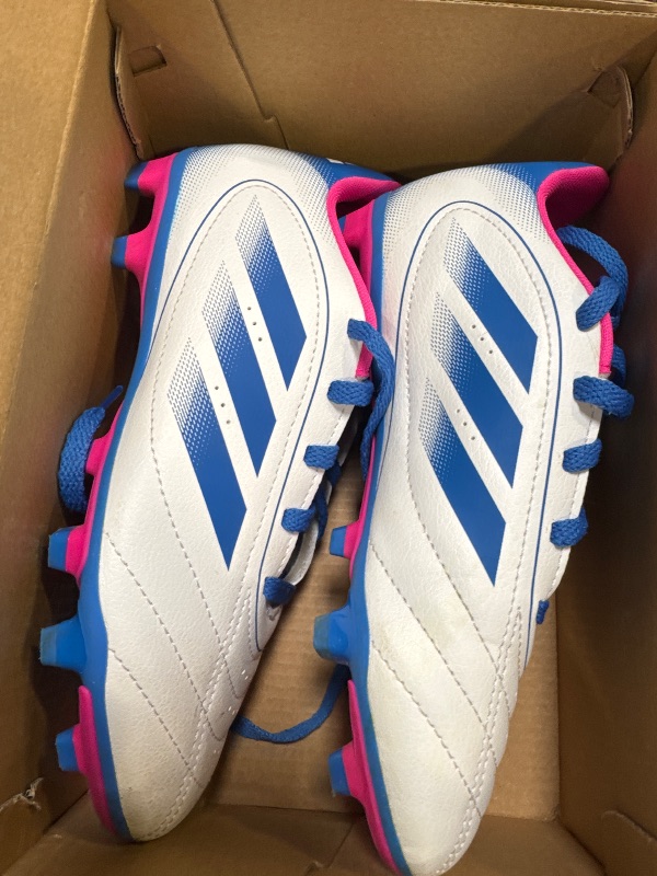 Photo 1 of (See Notes ) adidas Unisex-Kids Goletto IX Firm Ground/Multi Ground Soccer, White/Bright Royal/Team Shock Pink, 1