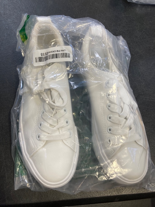 Photo 1 of Adokoo Women's Fashion Sneakers PU Leather Casual Shoes White Tennis Low Top Shoes Womens Lace Up Sneakers(White,US7.5)
