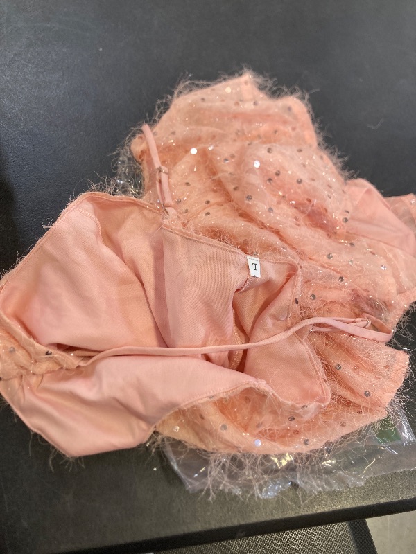 Photo 1 of Kaei&Shi Feather Sequin Dress,Spaghetti Strap Backless Sparkly Mini Dresses Women,Sexy Glitter Outfit Birthday Homecoming Nye Pink Large