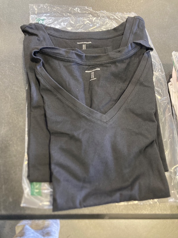 Photo 1 of Grey Amazon Essentials Women's Regular Fit 100% Cotton V-Neck Short Sleeve T-Shirt, Pack of 2, Black, Medium