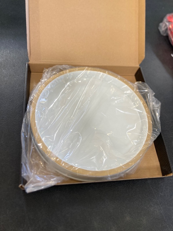 Photo 1 of 10" Small Gold and White Tray, Lightweight Metal Round Vanity Tray for Bathroom, Candle Holder for Living Room Decor