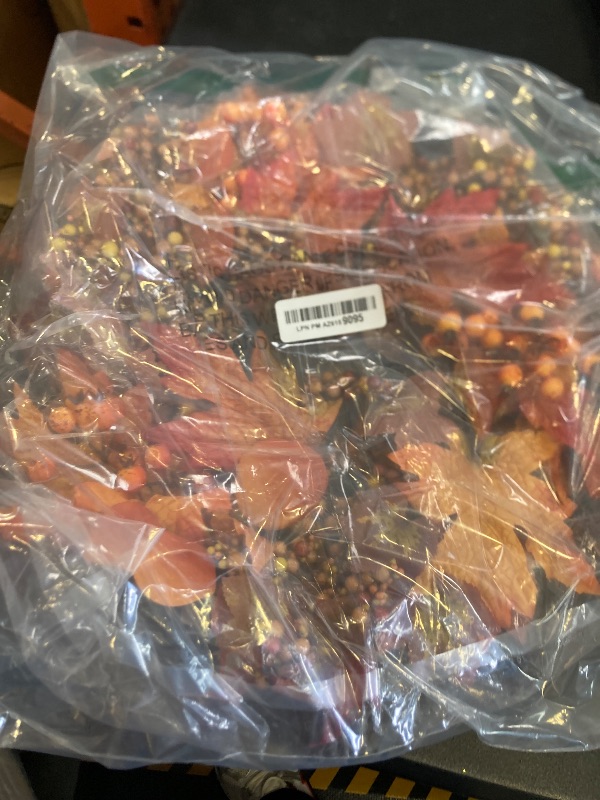 Photo 1 of 20 lnch Artificial Fall Wreath for Front Door Autumn Wreath with Bright Maple Leaf,Berry Branches,Mixed Leaves for Farmhouse Indoor Outdoor Window Wall Door Decor