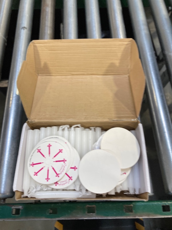 Photo 1 of 100 Pieces 5-Inch White Unscented Taper Candles with Drip Protectors for Church, Prayer, Shabbat, and Vigil Use